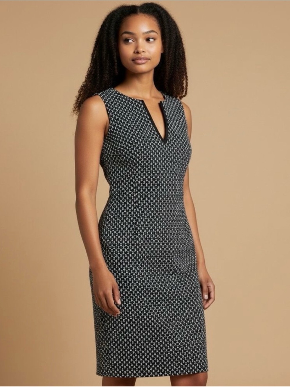 J. Crew Black & White Sleeveless Notch-Neck Sheath Dress